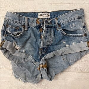 One Teaspoon Light Blue Ripped Jean Shorts